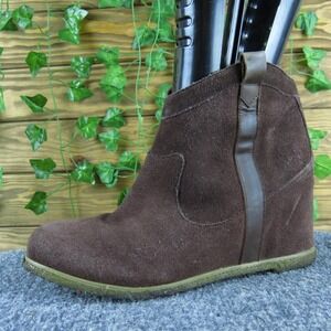 80%20 Brown Suede Wedge Ankle‎ Boots Pull On Hidden Heel Casual Women's 8.5
